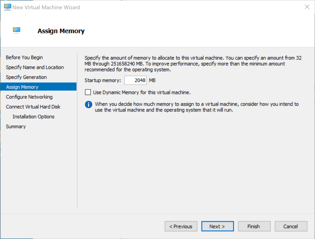 Hyper-V Step 3 Memory