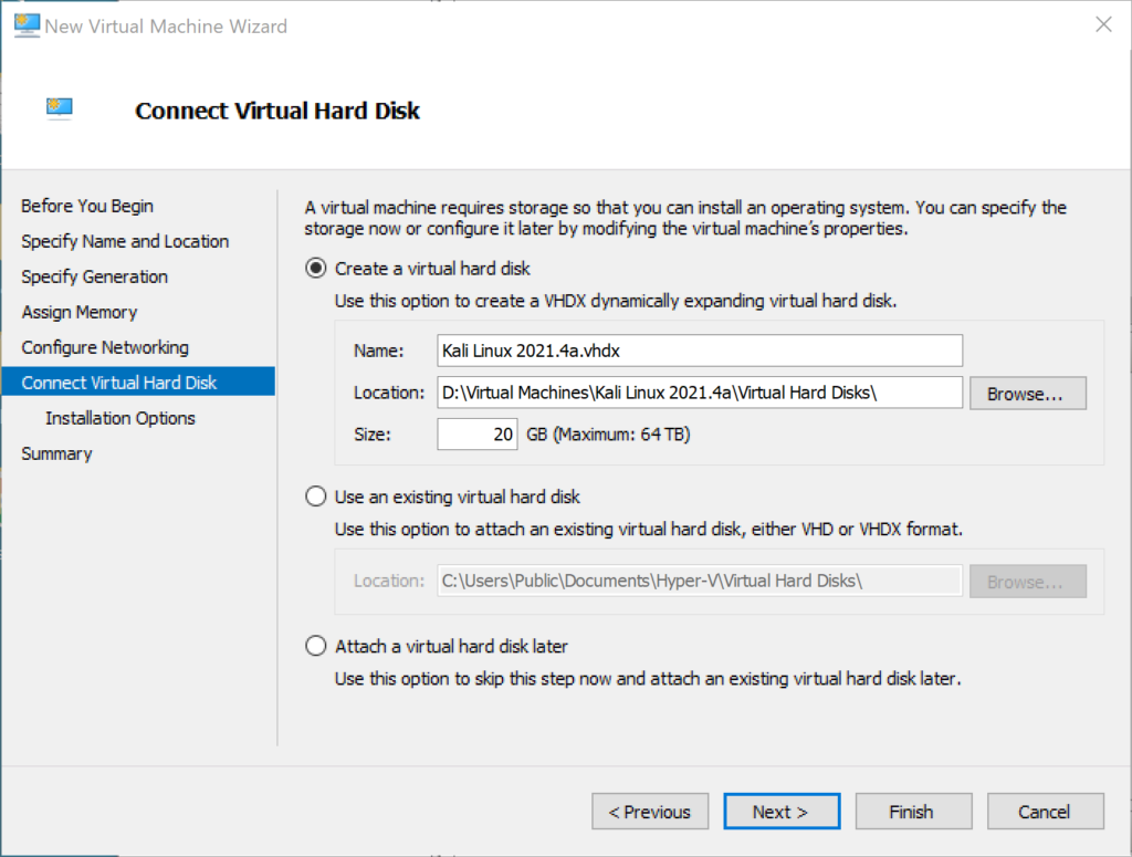 Hyper-V Step 5 Hard Disk