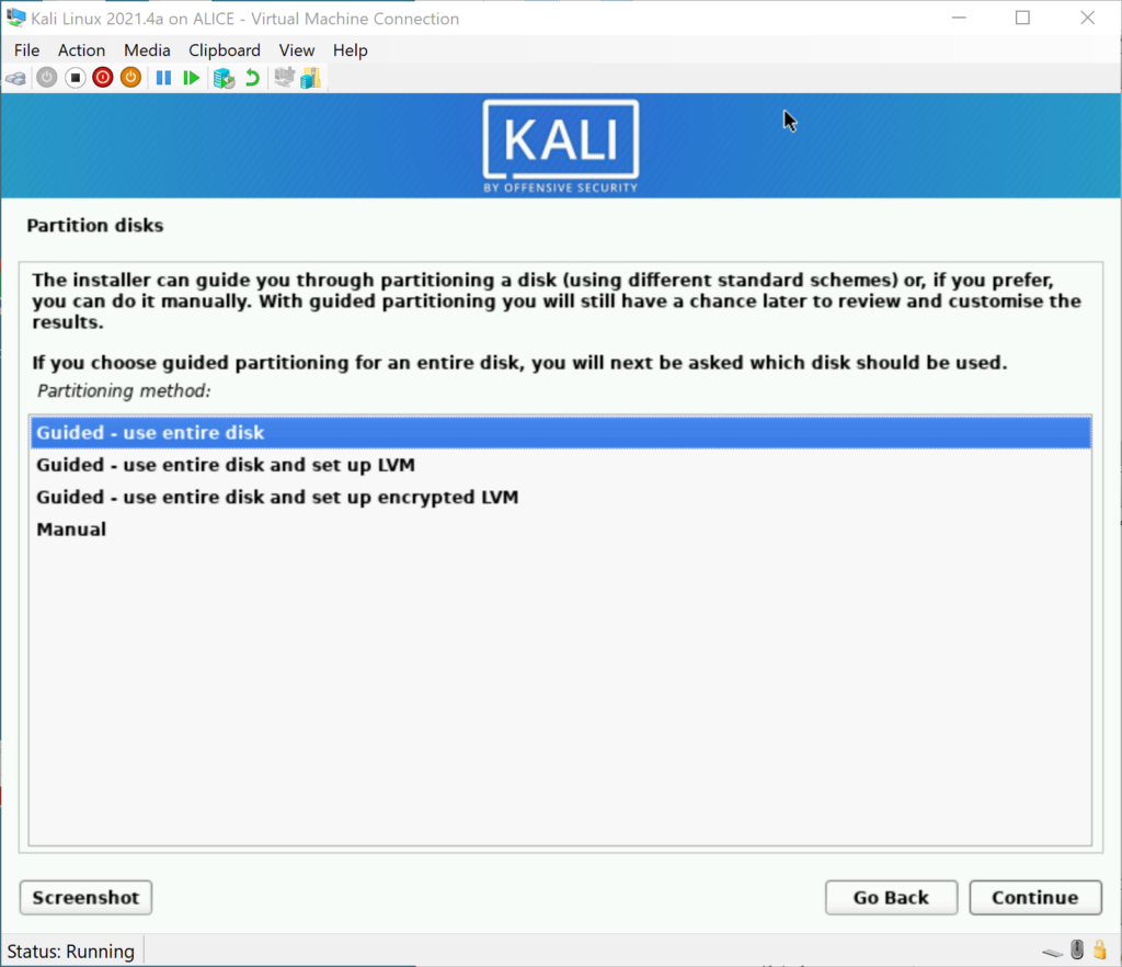 Kali Guided Partition Setup