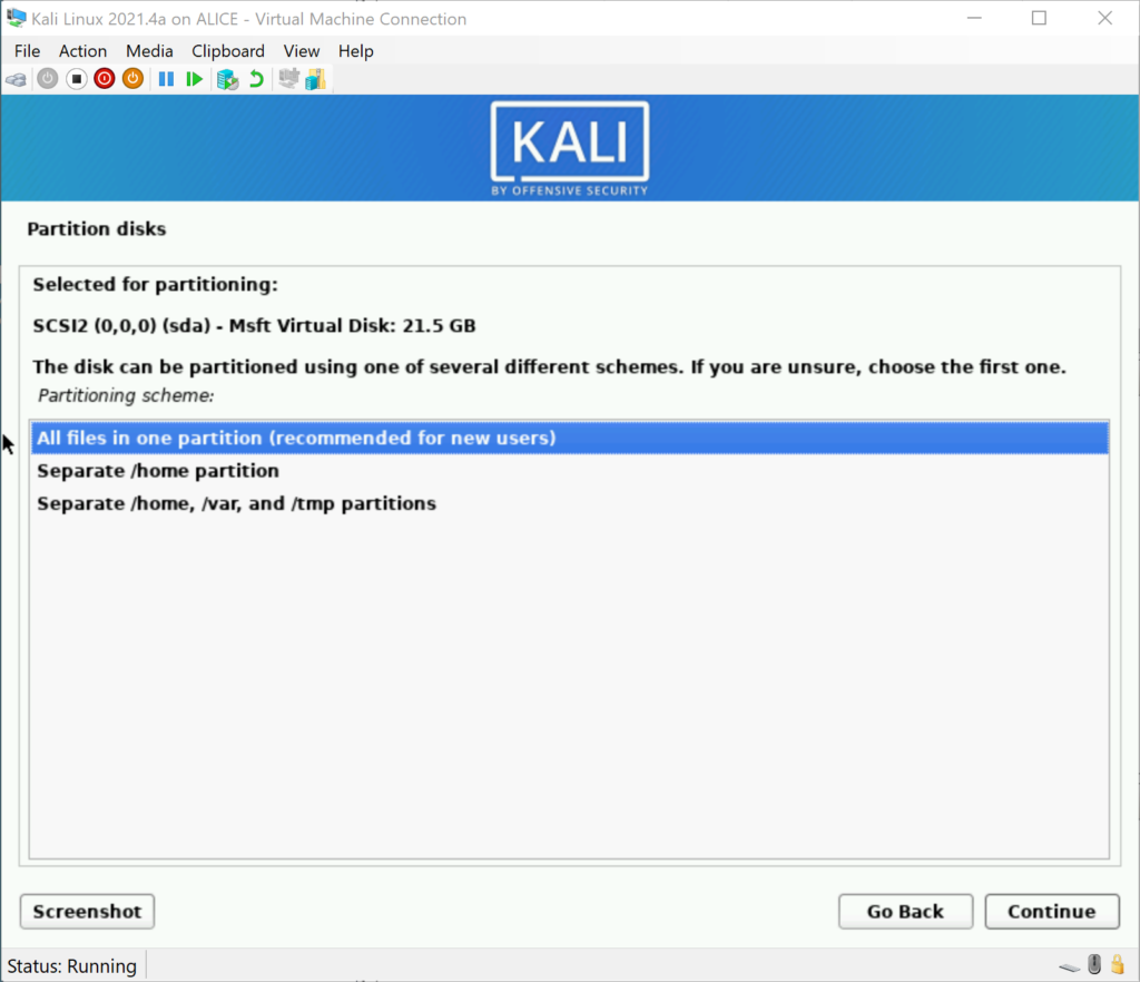 Kali Partition Scheme