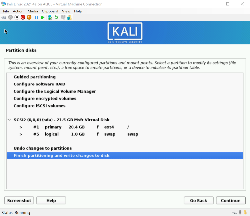 Kali Finish Partitioning