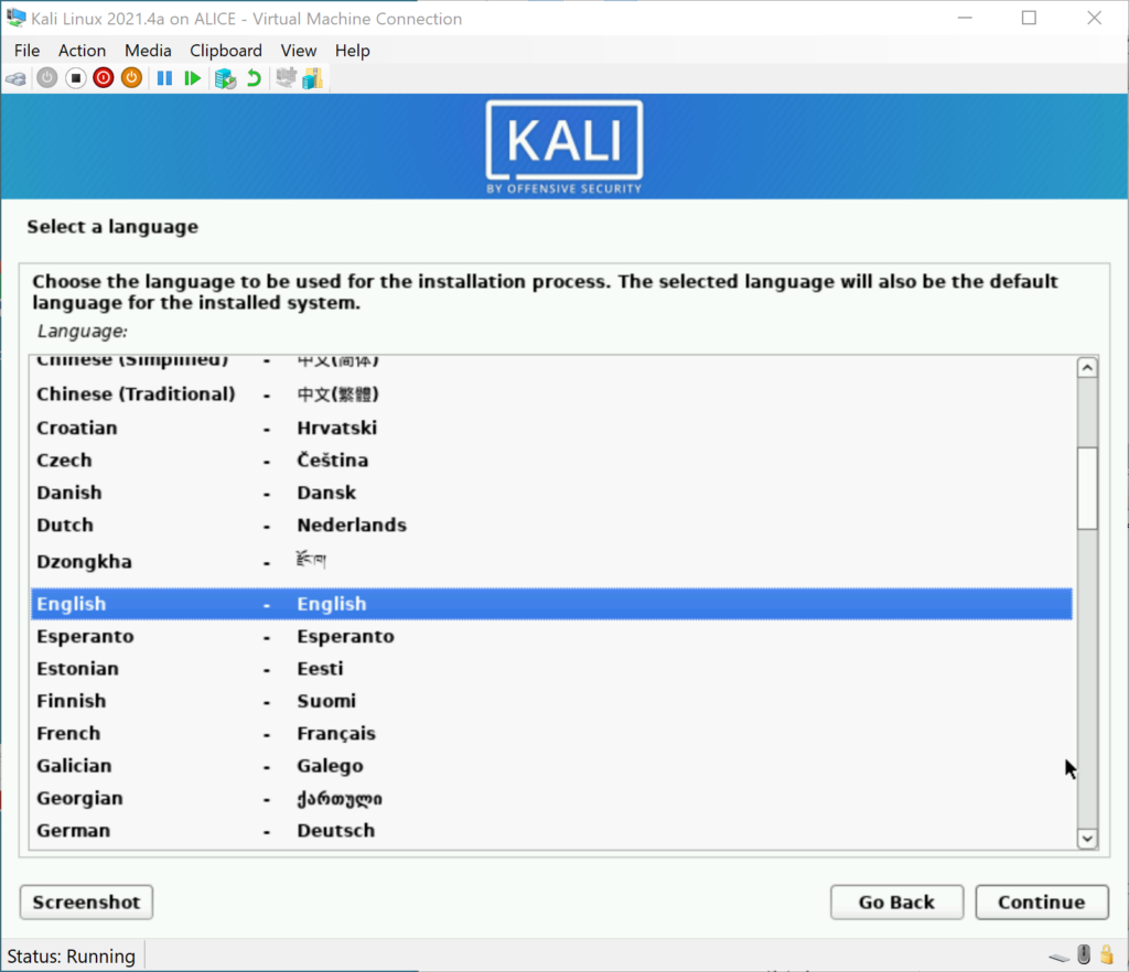 Kali Language Selection