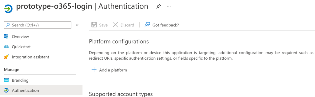 Azure AD Add Authentication Platform