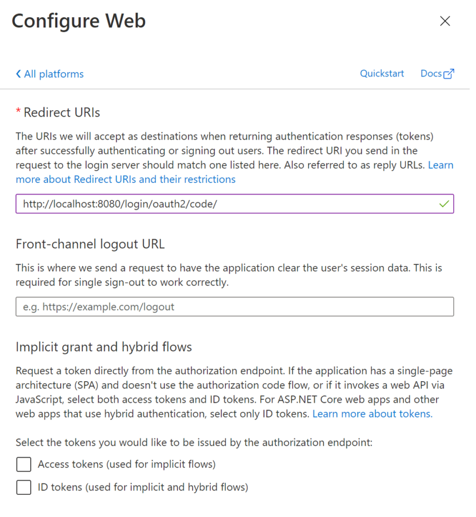 Azure AD Configure Authentication Platform