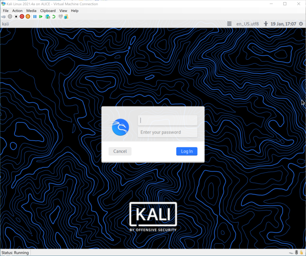 Kali Linux Login Screen