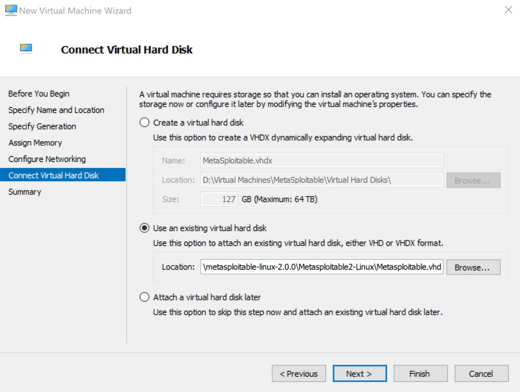 Choose Existing VHD