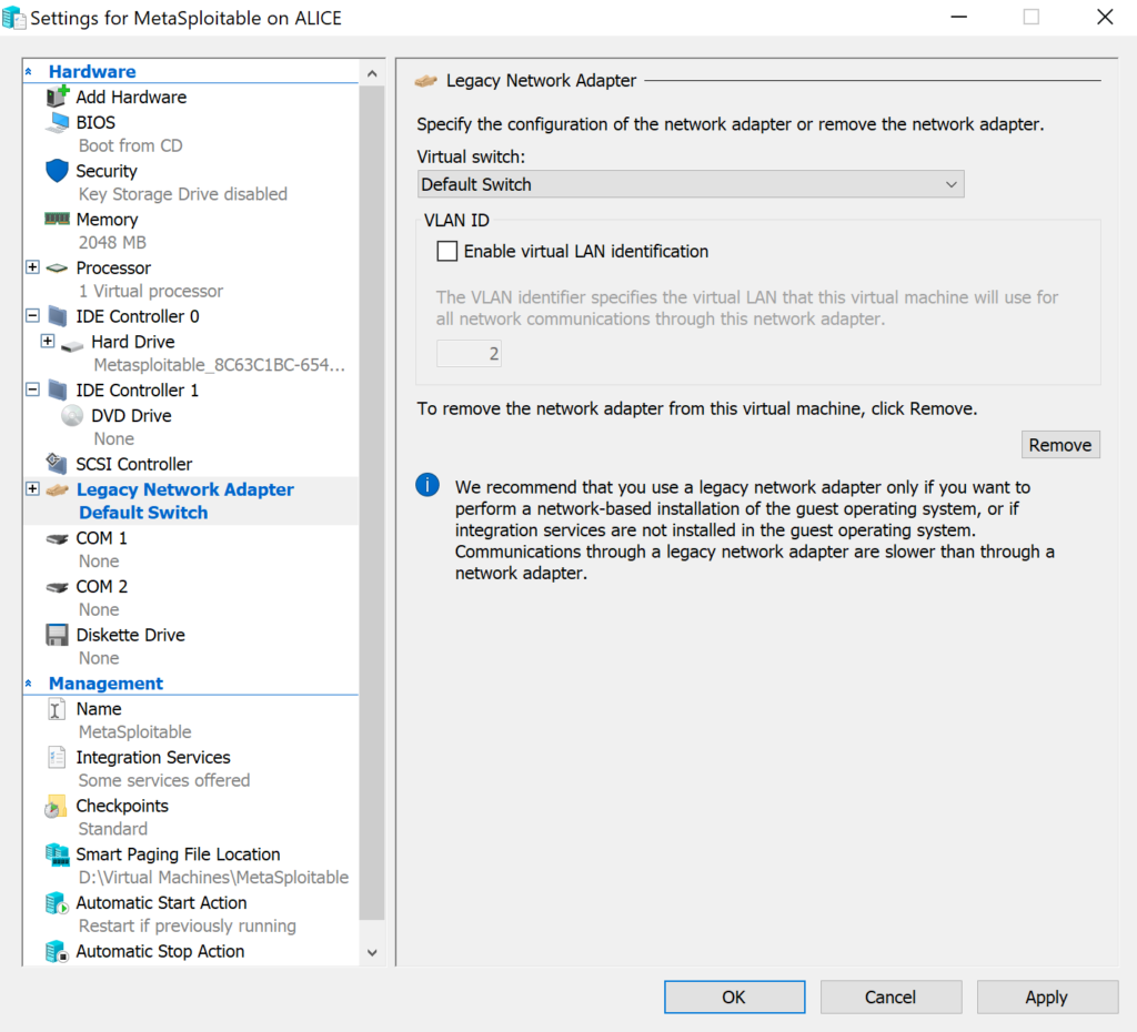 Create Legacy Network Adapter