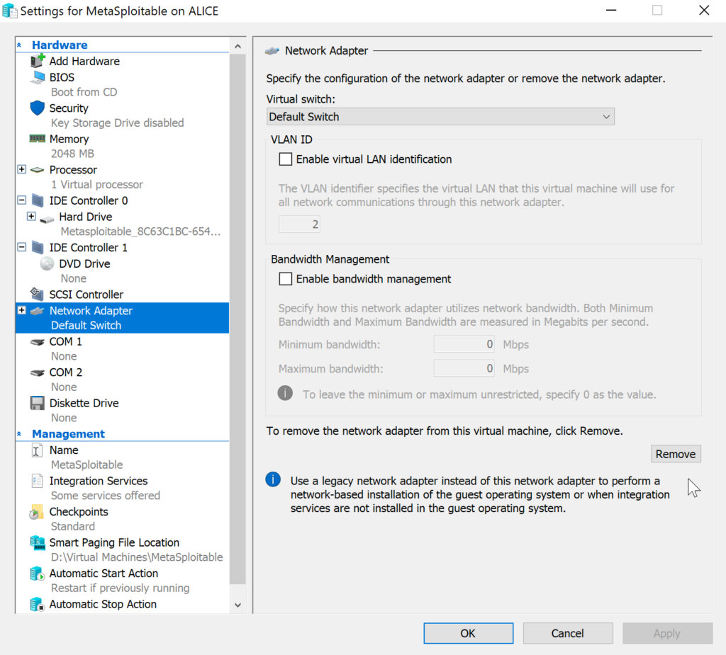 Remove VM Network Adapter
