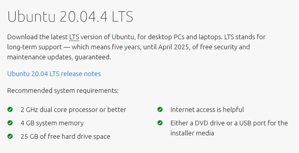 Ubuntu 20.04 LTS Requirements