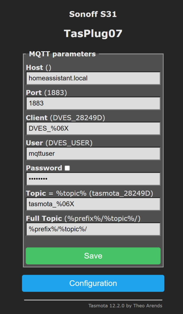 Home Assistant MQTT Configuration